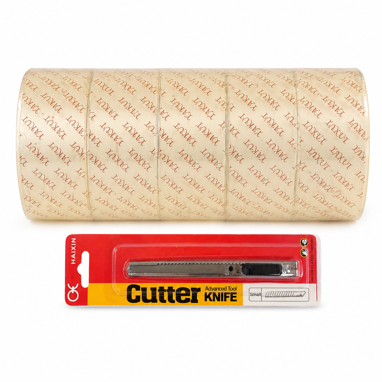 A&T Offer Tape Pack 5 Pcs + Cutter || مجموعة قرطاسية اطلس باكيت تيب 5 قطعة مع كتر