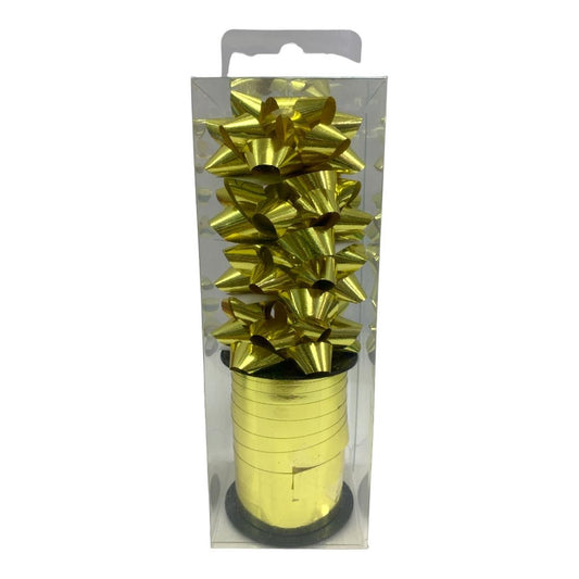 Gold Shining Ribbon and Bow Pack || شريط ريبون و زهرية لامع لون ذهبي