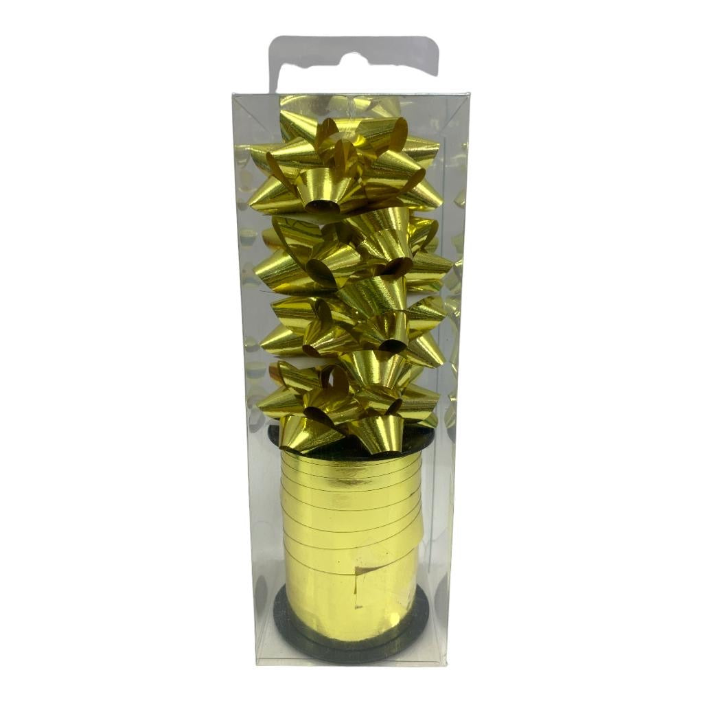 Gold Shining Ribbon and Bow Pack || شريط ريبون و زهرية لامع لون ذهبي