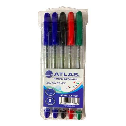 Atlas Pens Pack 5 Pcs BP100F || اقلام حبر اطلس مجموعة ٥ حبة راس رفيع