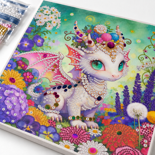 DIY Rhinestone Canvas Activity 30 x 30 cm - Flower Dragon || تزيين كانفاس بالكريستال 30 × 30 سم - تنين الزهور