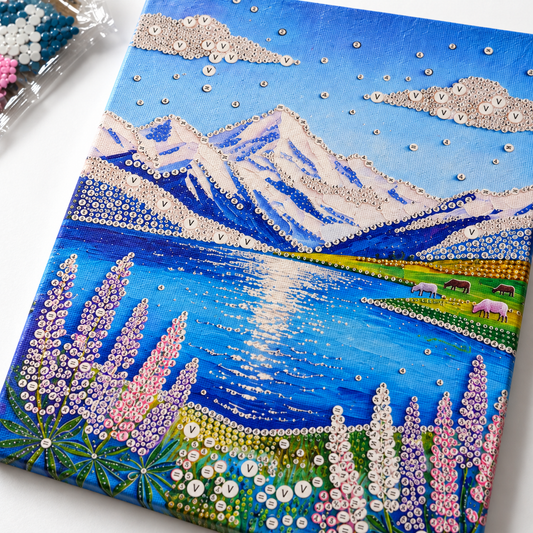DIY Rhinestone Canvas Activity 30 x 40 cm - Alpine Lake || تزيين كانفاس بالكريستال 30 × 40 سم - بحيرة جبلية