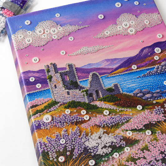 DIY Rhinestone Canvas Activity 30 x 40 cm - Lakeside Ruins || تزيين كانفاس بالكريستال 30 × 40 سم - أطلال بجوار البحيرة