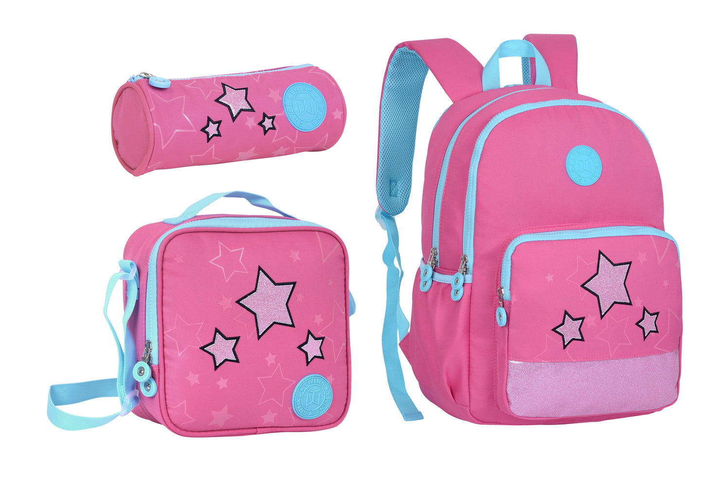 17INCH BACKPACK+LUNCH BAG+PENCIL CASE LIGHT RED TWINS || شنطة ظهر طبي 17 انش الوان فواتح 3 قطع TWINS
