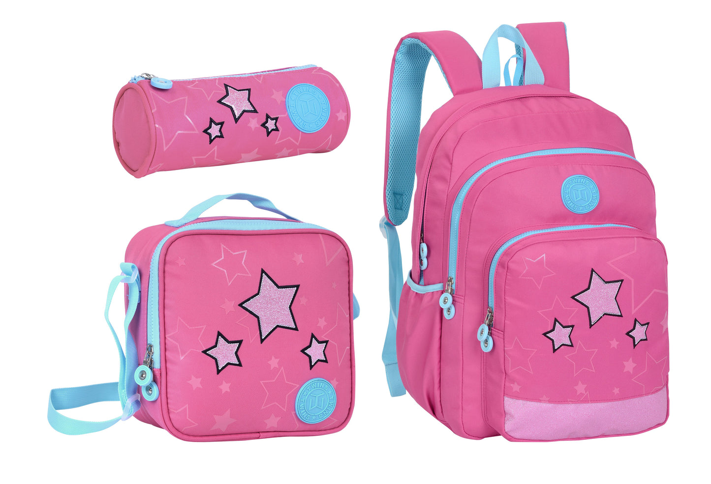 18INCH BACKPACK+LUNCH BAG+PENCIL CASE LIGHT RED TWINS || شنطة ظهر طبي 18 انش الوان فواتح 3 قطع TWINS