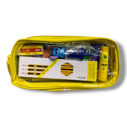 A&T 6-piece stationery set + transparent pencil case || مجموعة قرطاسية 6 قطع + مقلمه شفافه