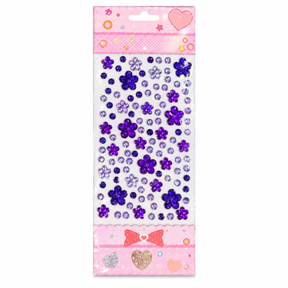 Decorative Crystal Sticker Sheet - Flowers and Rounds - Purple || ورقة ستيكر كريستال مزخرف - زهور ودوائر - بنفسجي