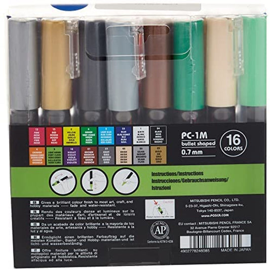 Posca Pc-1M Bullet Shaped 0.7 mm 16 Colors || الوان بوسكا ١٦ لون راس ضعيف