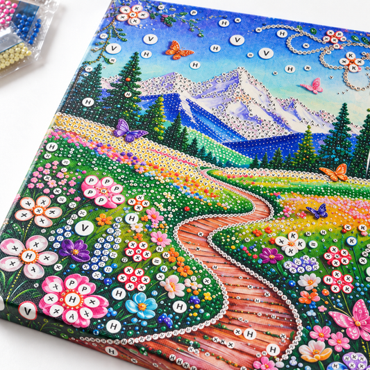 DIY Rhinestone Canvas Activity 30 x 40 cm - Mountain Garden Path || تزيين كانفاس بالكريستال 30 × 40 سم - ممر حديقة جبلية