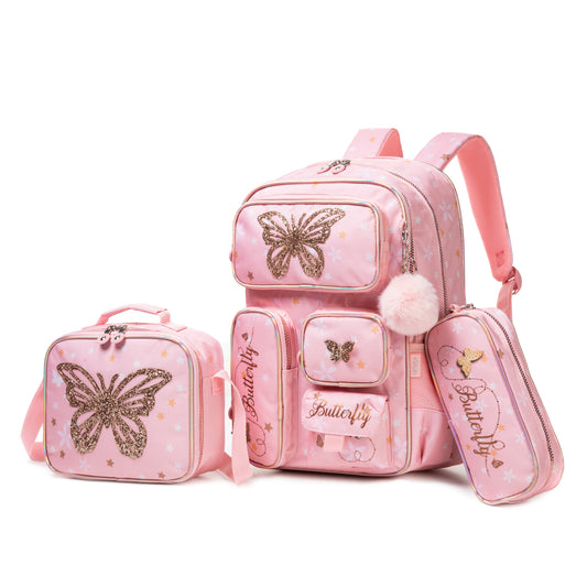 17" Backpack 3PCS Butterfly TWINS || شنطة ظهر 17 انش 3 قطع فراشة توينز