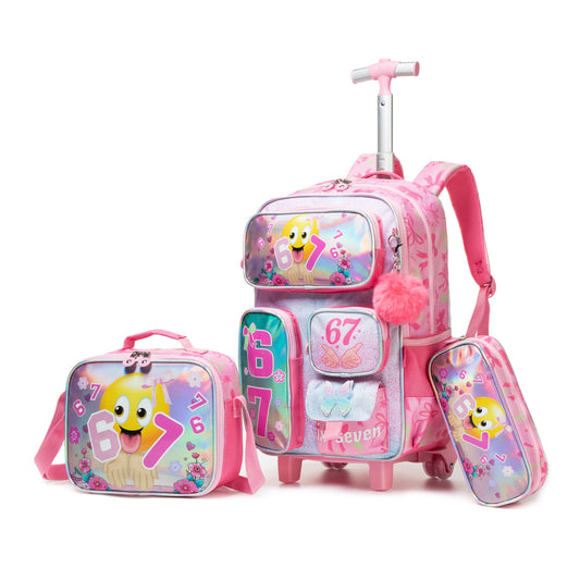 17" Trolley Backpack 3PCS Six Seven TWINS || شنطة ترولي 17 انش 3 قطع 67 بناتي توينز