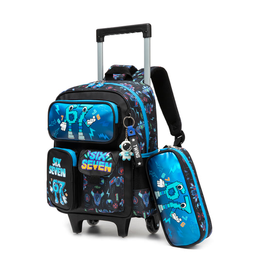 14" Trolley Backpack 2PCS Six Seven BLUE TWINS || شنطة ترولي 14 انش 2 قطعه 67 ولادي توينز