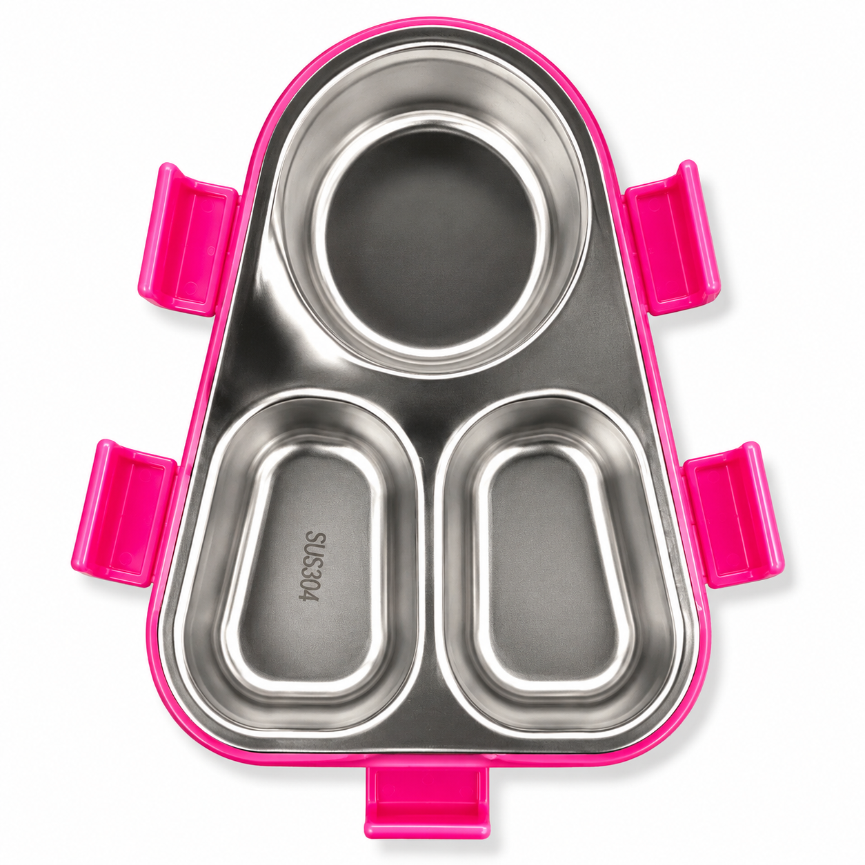 Lunch Box Stainless Steel Triangle 3 Sections Pink || لانش بوكس ستيل مثلث 3 اقسام وردي