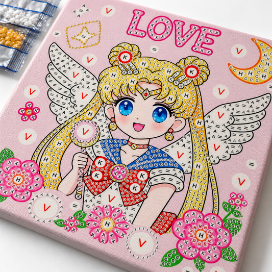 Diamond Art Canvas Kit — Winged Anime Girl — 25x25 cm || مجموعة تزين كانفاس بالكريستال - فتاة أنمي مجنحة - 25 × 25 سم