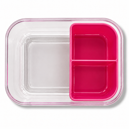 Lunch Box Transparent 3 Section Pink || لانش بوكس شفاف 3 اقسام وردي
