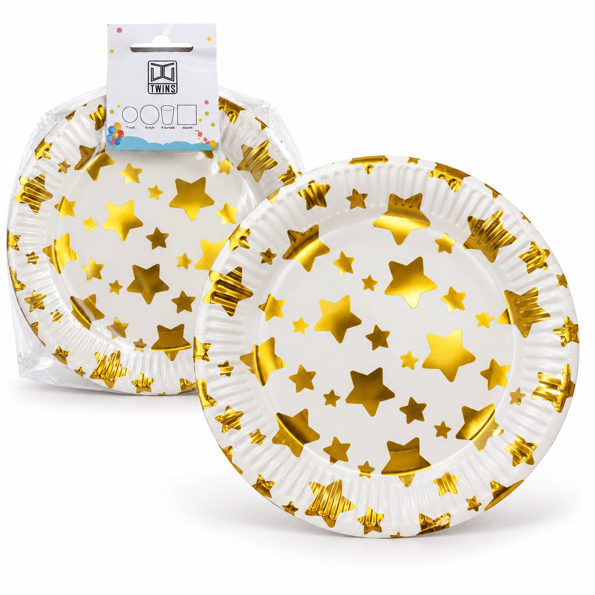 TWINS Gold Star Party Plates – Large || أطباق حفلات بنجوم ذهبية – كبير