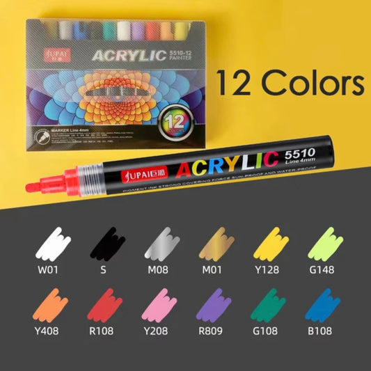 Jubai Acrylic Marker Line 4mm 12 color || اقلام اكريلك ماركر 4مم 12 لون