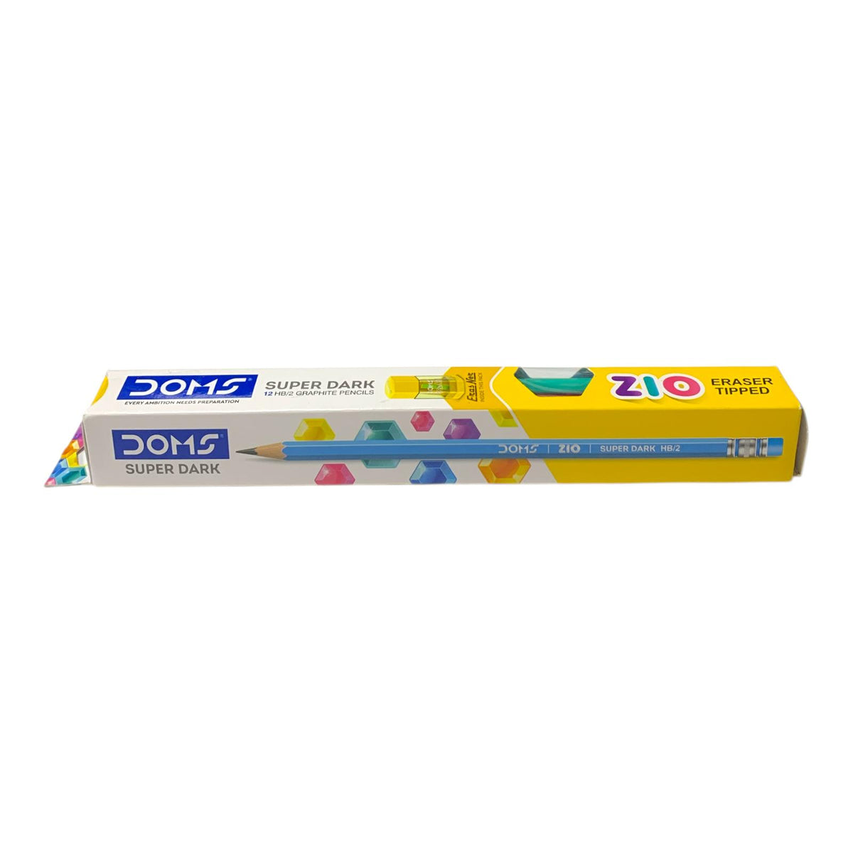 DOMS ZIO Super Dark Eraser Tipped Pencils 12-Pack || باكيت اقلام رصاص دومز 12 قلم مع مساحة