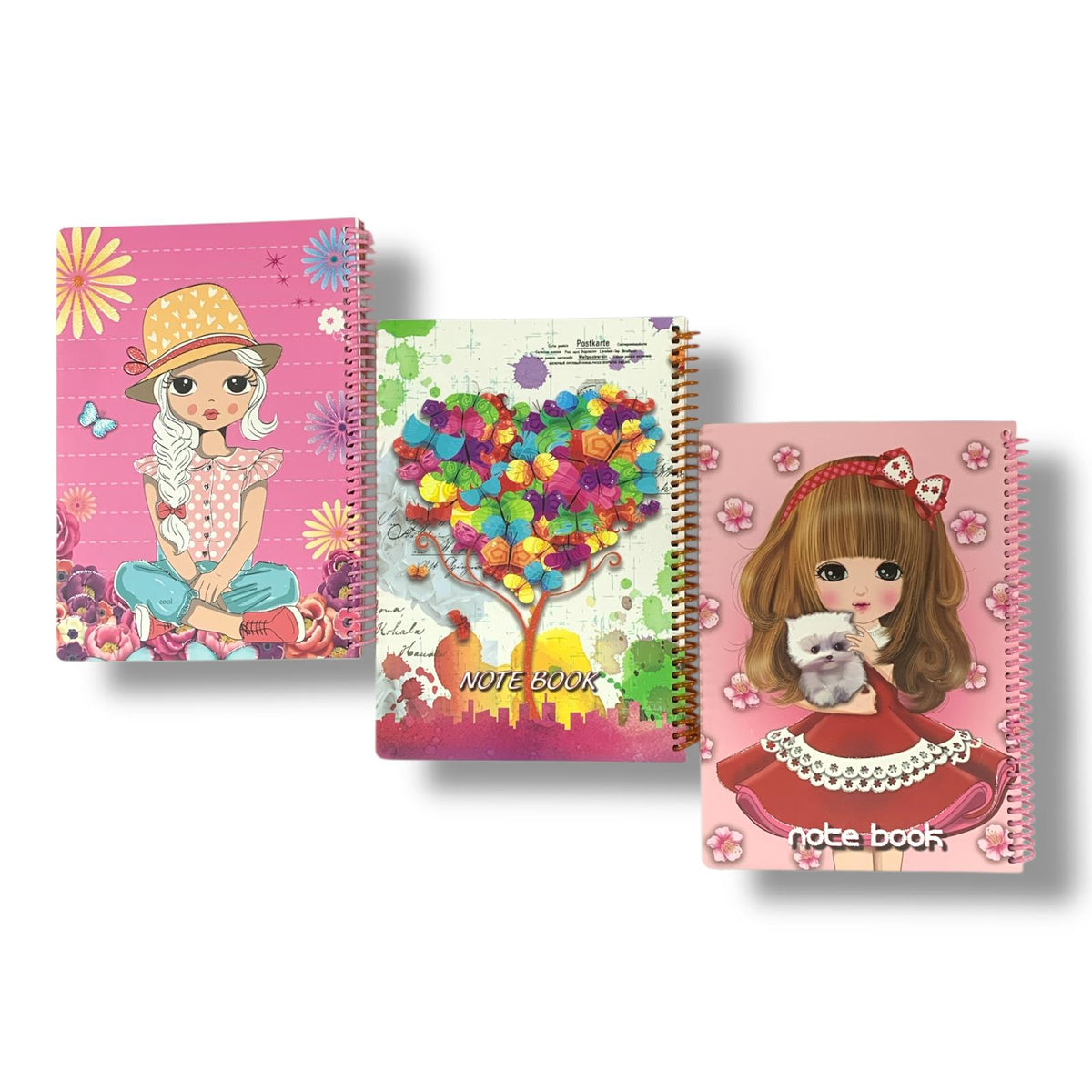A&T Package 3 Notebooks 7x9 80 Pages Assorted Girls Models || مجموعة دفاتر اي اند تي 3 حبة حجم7*9 80 ورقة موديلات بناتي متنوعة