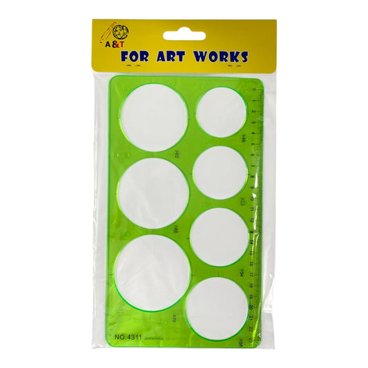 A&T Drawing Ruler Stencil 7 Circle Green Color || مسطرة ستنسل اي اند تي دوائر 7 دائرة لون أخضر