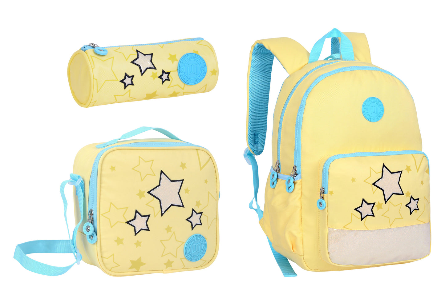 17INCH BACKPACK+LUNCH BAG+PENCIL CASE LIMON TWINS || شنطة ظهر طبي 17 انش الوان فواتح 3 قطع TWINS