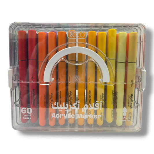 Roco Acrylic Marker 60 Color Set Brush Tip || مجموعة الوان اكريليك روكو 60 لون راس فرشة