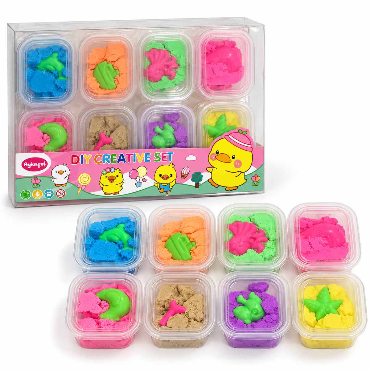 Ayiangel DIY Creative Set 8 Tubs with Moulds – Duck || مجموعة تشكيل إبداعية Ayiangel من 8 علب مع قوالب – بطة