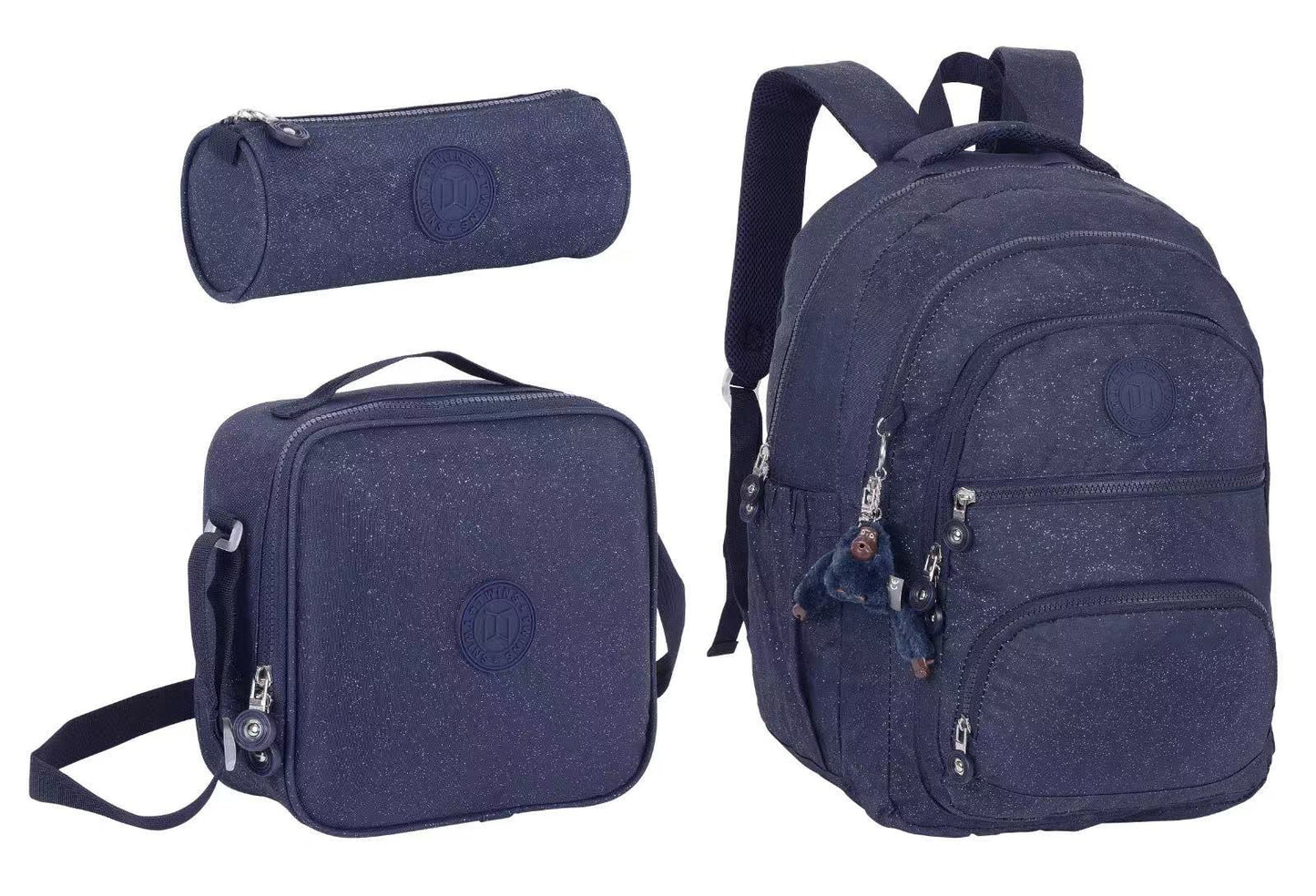 Twins Back To School Glitter Set 3 Pcs Backpack + Lunch bag + Pencil Pouch Navy || مجموعة العودة للمدرسةزري 3 قطع جنطة ظهر و جنطة اكل و مقلمة كحلي