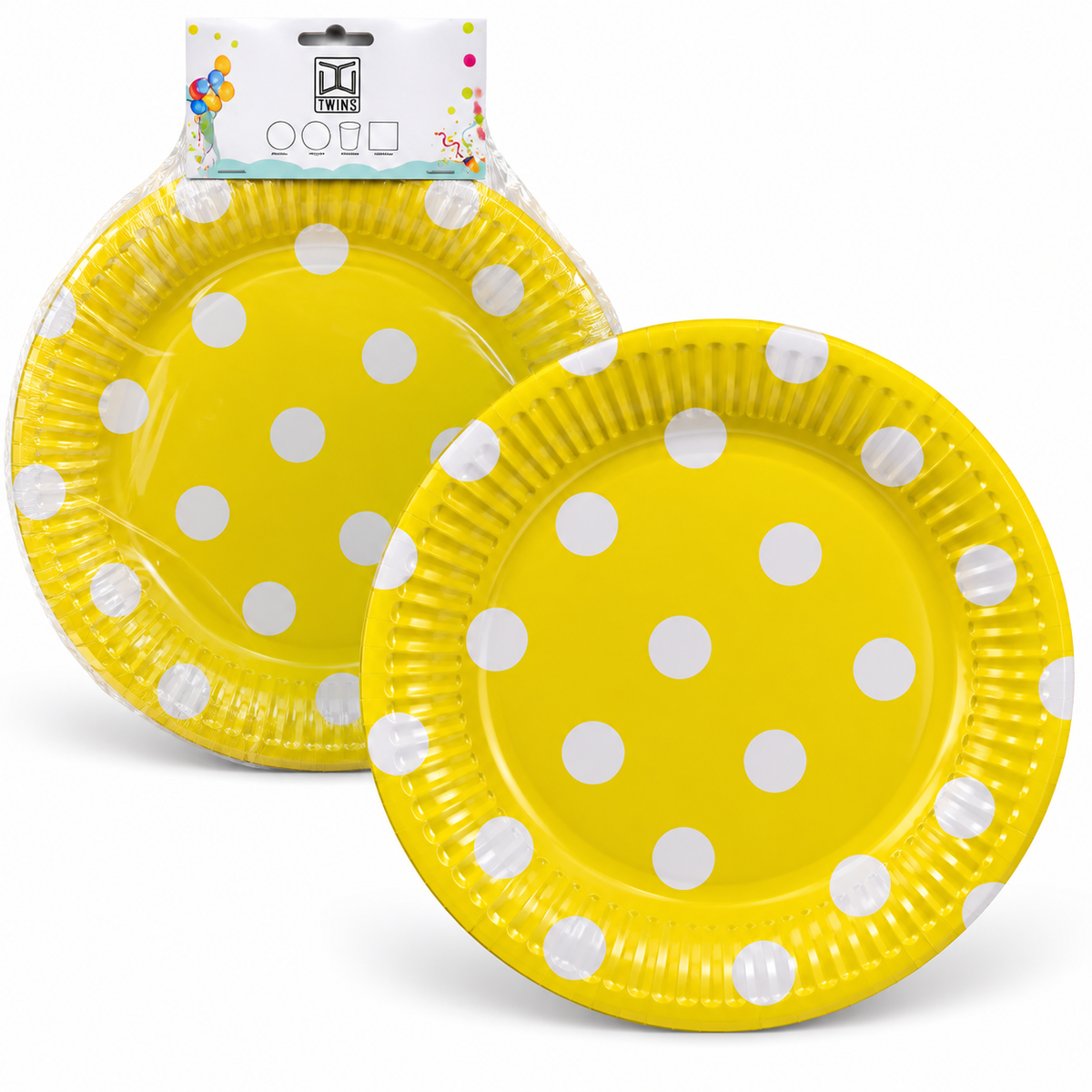 TWINS Yellow Polka Dot Party Plates – Large || أطباق حفلات صفراء بنقاط – كبير