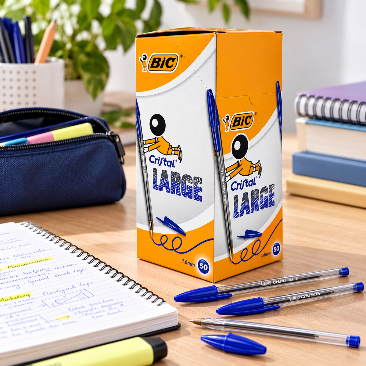 Bic Cristal Large 50 Pc Pack Blue Pens || باكيت اقلام حبر بيك كريستال ازرق ٥٠ قلم