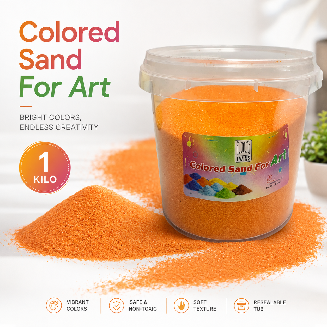 Twins Colored Sand 1 Kilo Orange || رمل ملون توينز 1 كيلو برتقالي