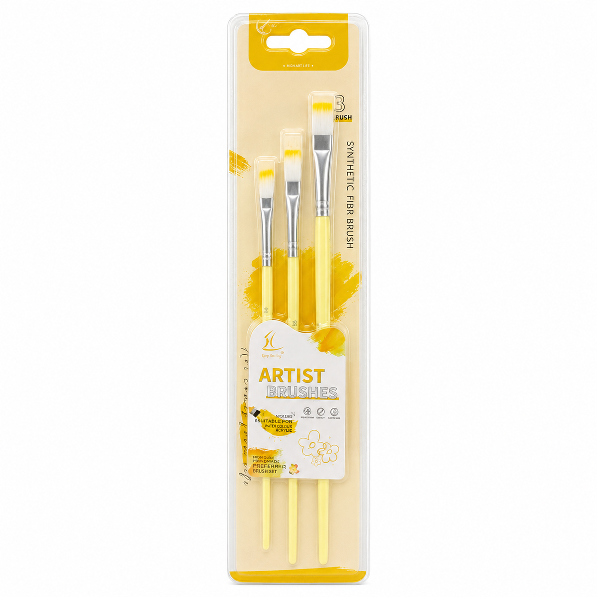 Flat Painting Brush Pack 3 Pcs Yellow || مجموعة فرش رسم مشطوف 3 حبة أصفر