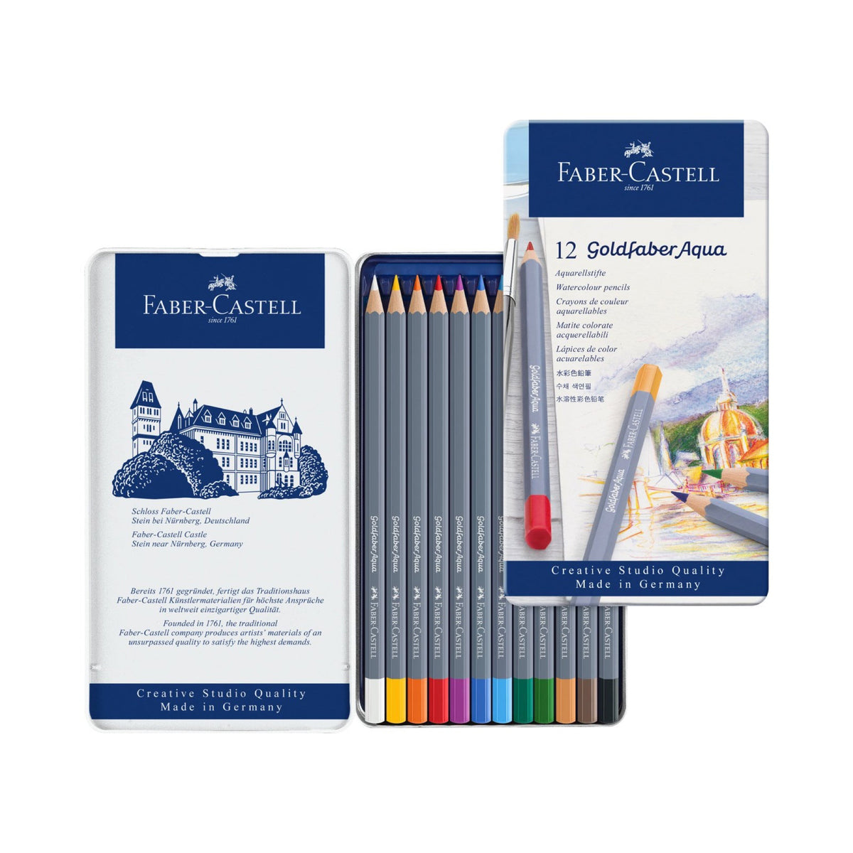 Faber Castell Goldfaber Aqua Watercolour Pencil Set of 12 || أقلام تلوين خشبية مائية فيبر كاستل جولدفابر أكوا، 12 لونًا