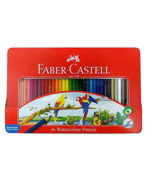 Faber Castell Watercolor Pencils 36 Colors Tin Case || الوان خشبية مائية فيبر كاستل ٣٦ لون علبة حديد