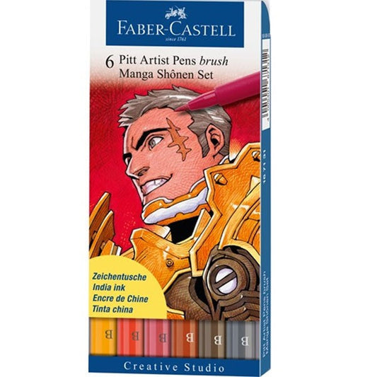 Faber Castel 6 Pitt Artist Manga Brush Pens || الوان فيبر كستل راس فرشاه للمانقا