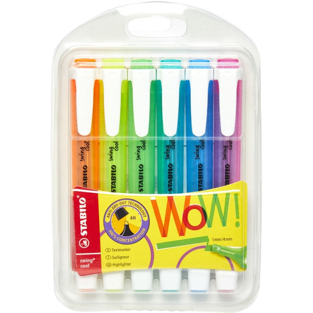 Stabilo Swing Cool Highlighters 6 Colors || اقلام فسفورية ستابيلو ٦ الوان مقاومة للجفاف