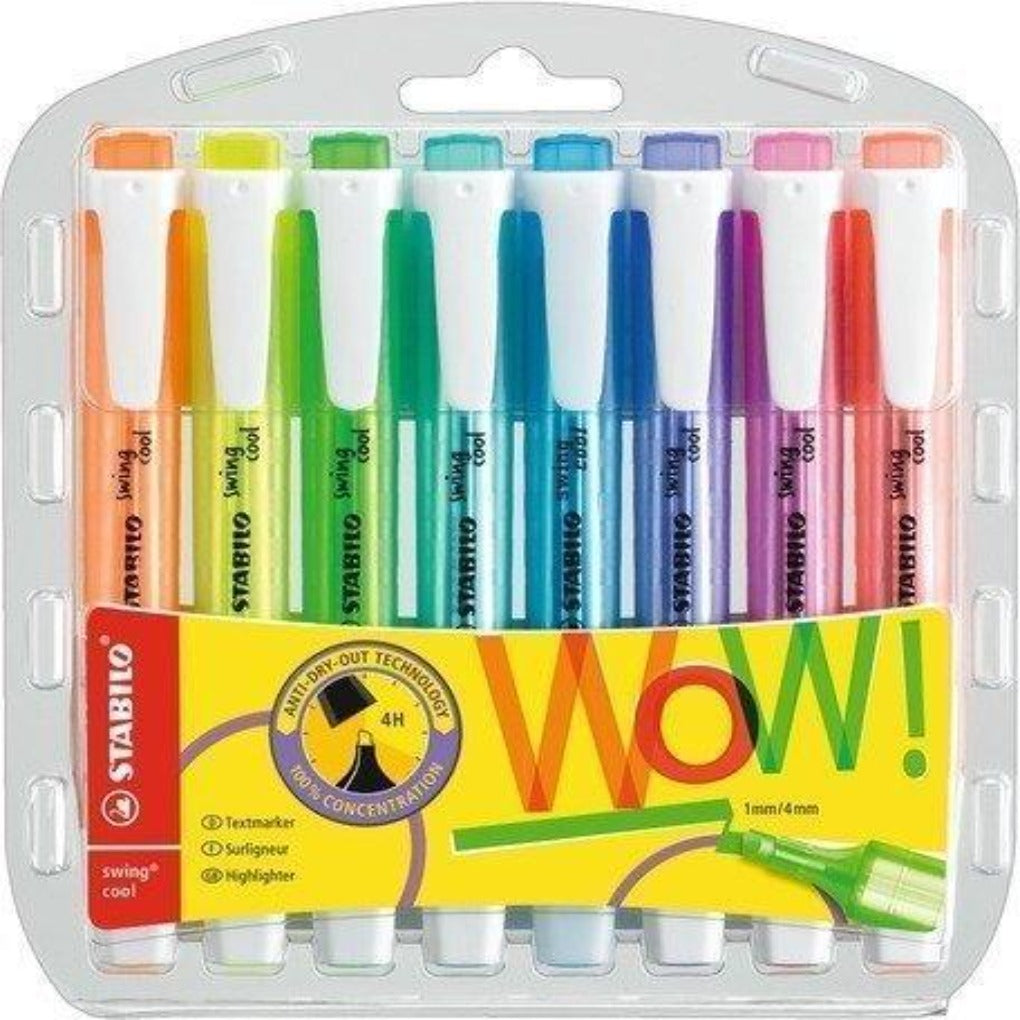Stabilo Swing Cool Highlighters 8 Colors || اقلام فسفورية ملونة ستابيلو ٨ الوان مقاومة للجفاف