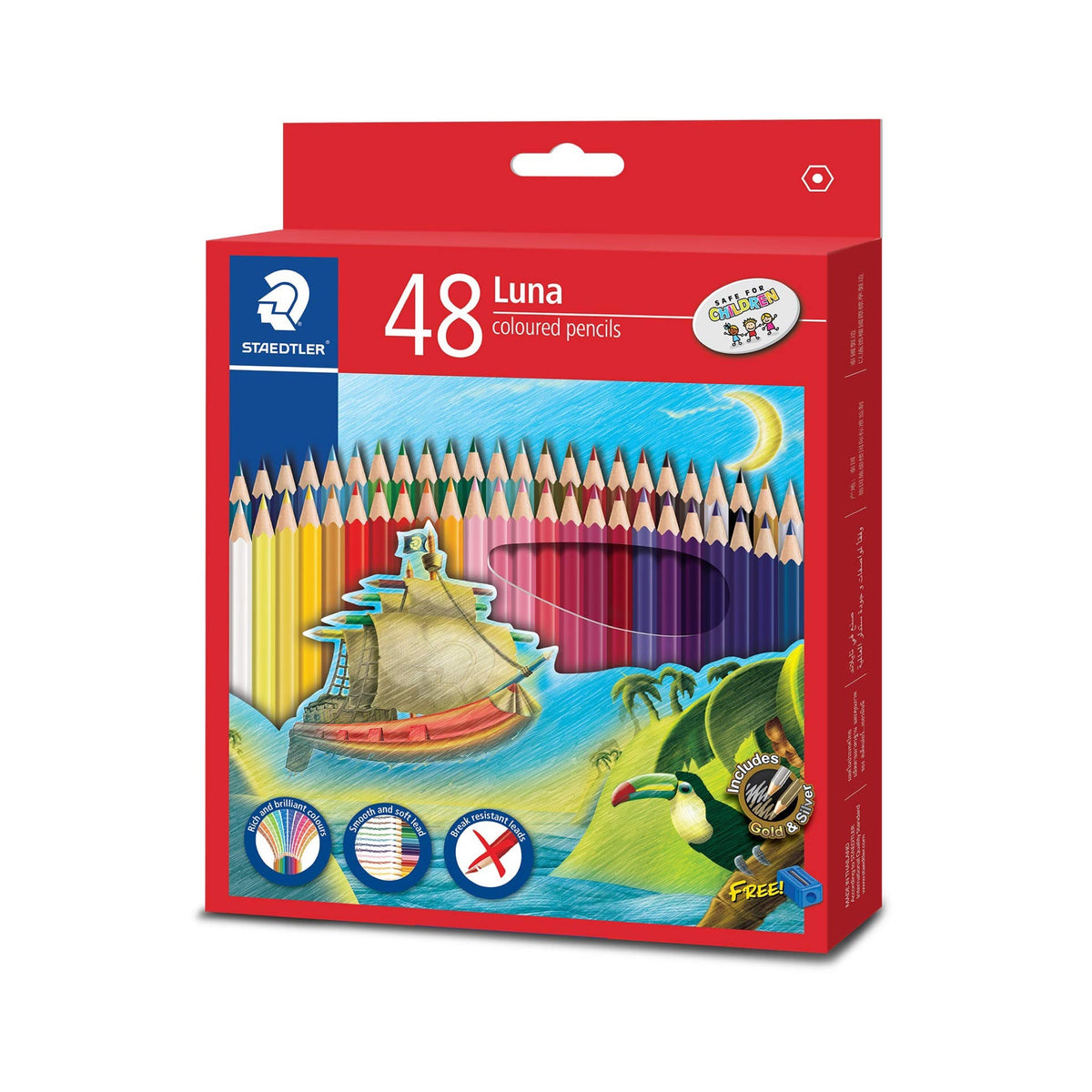 Staedtler Luna colored pencils 48 Colors || الوان خشبية ستدلر علبة كرتون الاصدار الاحمر 48 لون
