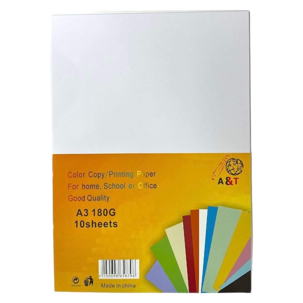 A&T Printing Paper White Color 180 gsm A3 Size 10 pcs || ورق مقوى اي اند تي لون ابيض حجم اي ثري عدد 10 اوراق 180 جرام