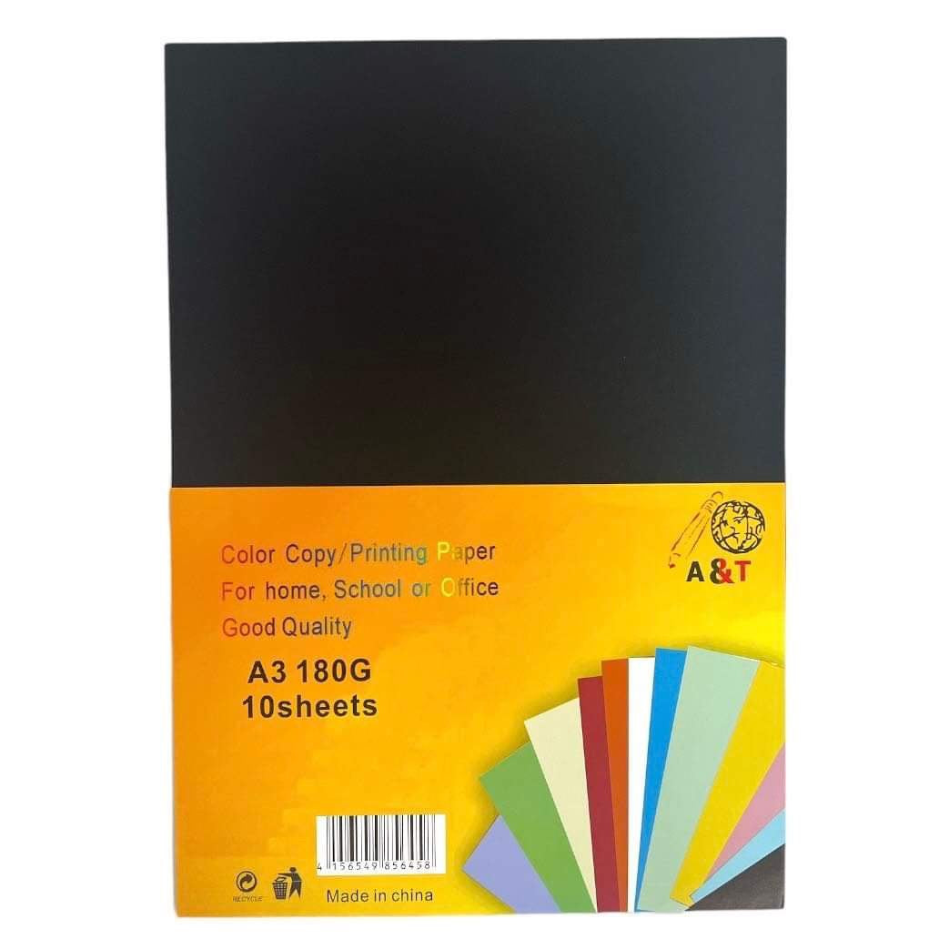 A&T Printing Paper Black Color 180 gsm A3 Size 10 pcs || ورق مقوى اي اند تي لون اسود حجم اي ثري عدد 10 اوراق 180 جرام