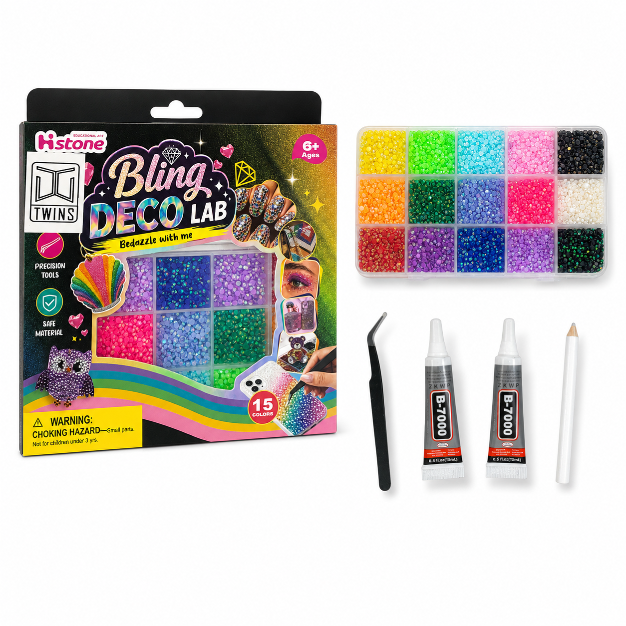 Bedazzled Crystals 15 Colors with Glue Set || مجموعة بيدازلد كريستال 15 لون مع صمغ