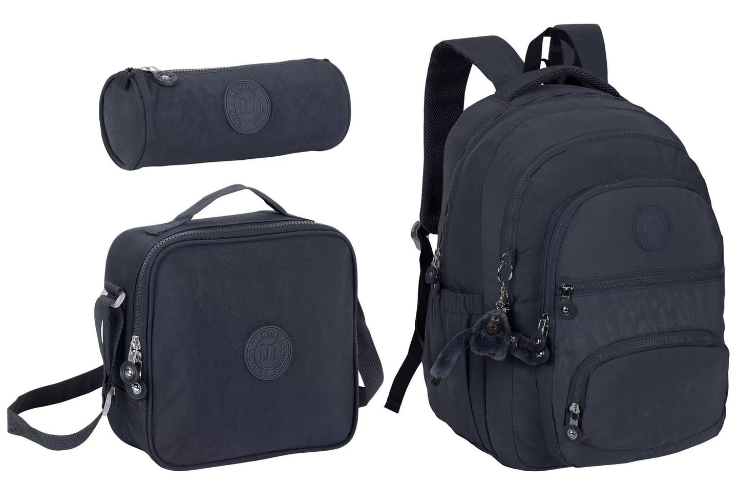 Twins Back To School Set 3 Pcs 18" Backpack + Lunch bag + Pencil Pouch Black || مجموعة العودة للمدرسة 3 قطع جنطة ظهر 18 انش و جنطة اكل و مقلمة اسود