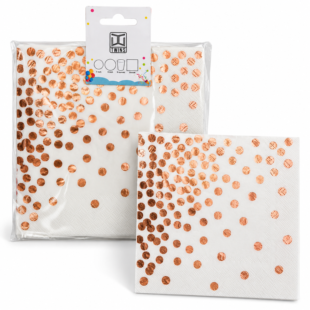 Party Paper Napkins White with Rose Gold Dots || مناديل ورقية للحفلات أبيض بنقاط روز جولد