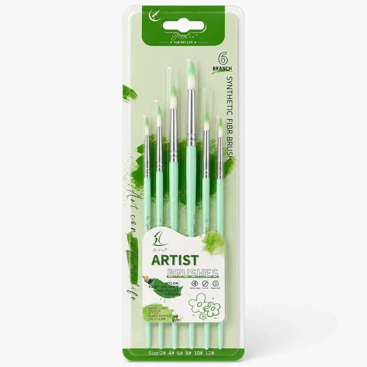 Round Painting Brush Pack 6 Pcs Green || مجموعة قرش رسم دائري 6 حبة اخضر