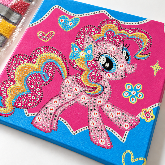 Diamond Art Canvas Kit — Pink Pony — 25x25 cm || مجموعة تزين كانفاس بالكريستال - مهر وردي - 25 × 25 سم