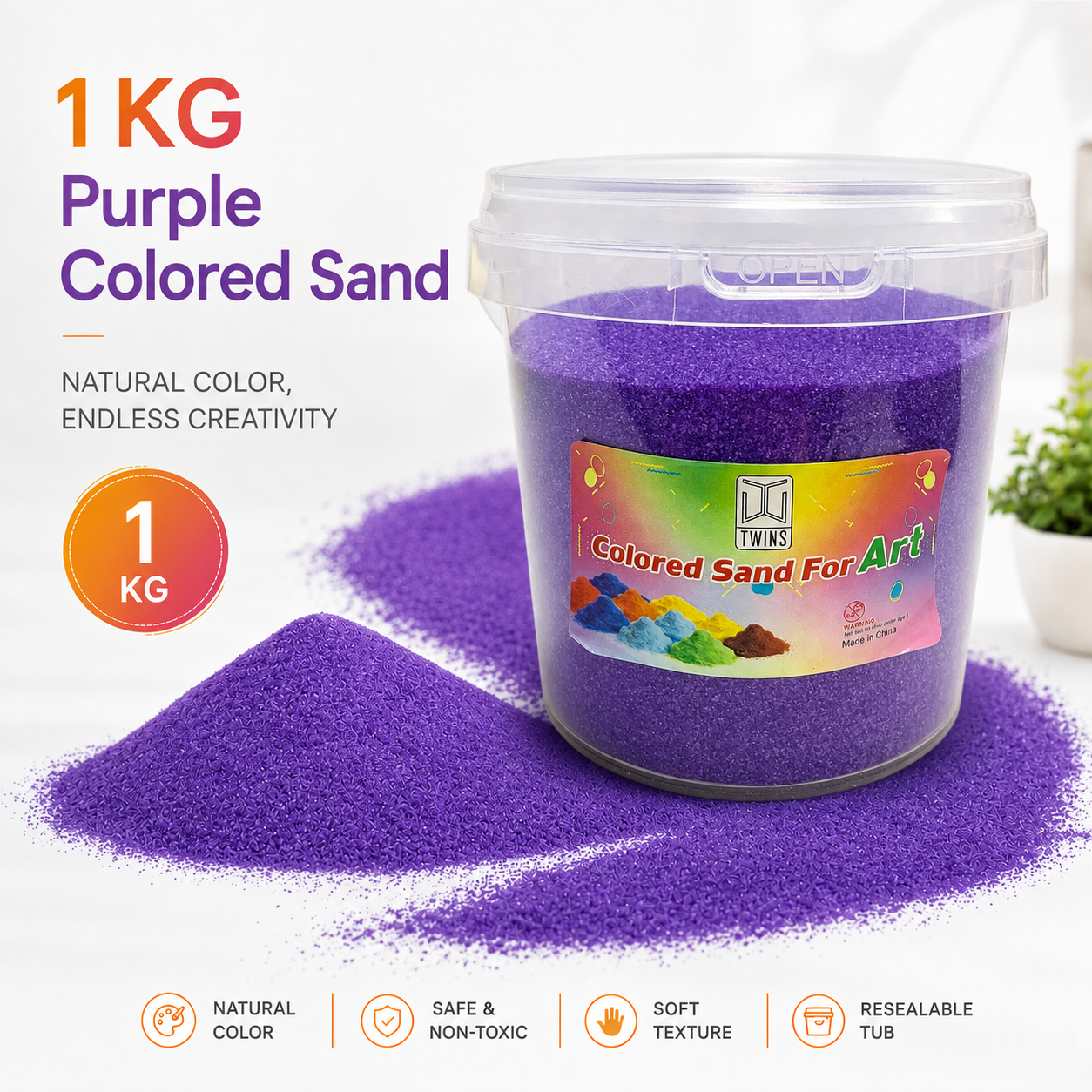 Twins Colored Sand 1 Kilo Purple || رمل ملون توينز 1 كيلو بنفسجي