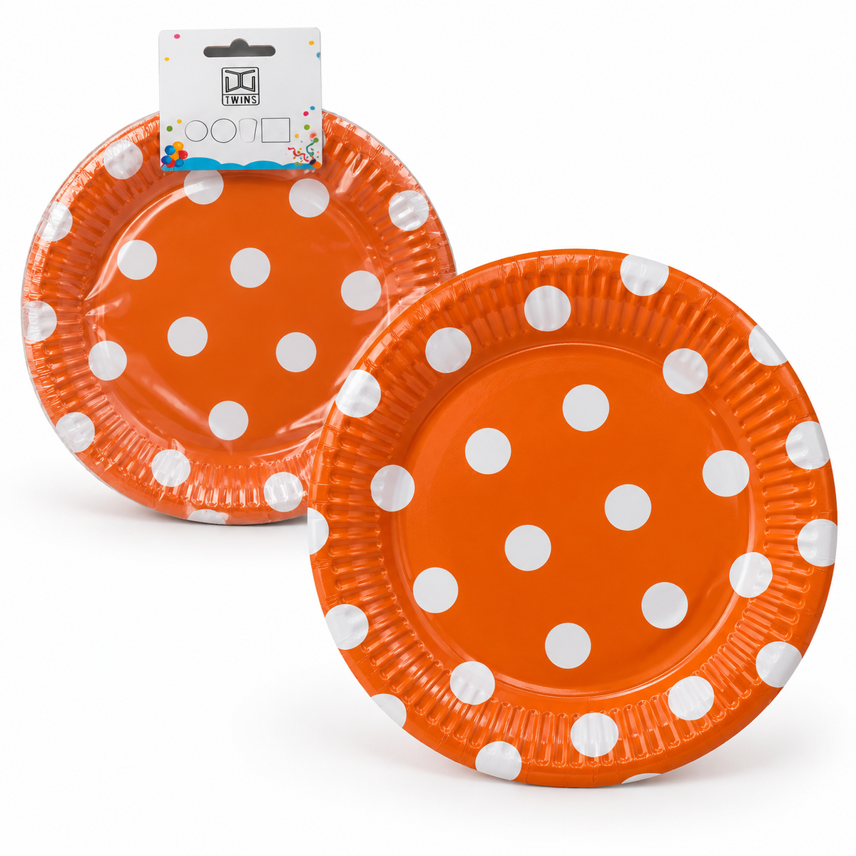 TWINS Orange Polka Dot Party Plates – Small || أطباق حفلات برتقالية بنقاط – صغير