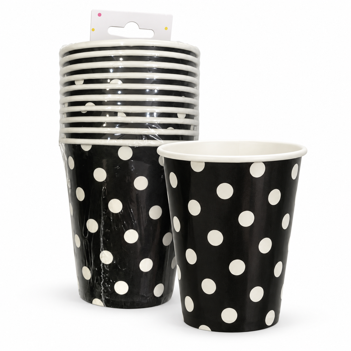 Black Polka Dot Paper Party Cups || أكواب ورقية للحفلات أسود منقط
