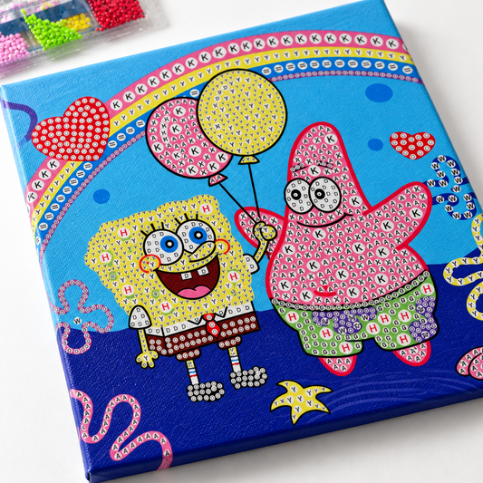 Diamond Art Canvas Kit — SpongeBob and Patrick — 25x25 cm || مجموعة تزين كانفاس بالكريستال - سبونج بوب وباتريك - 25 × 25 سم