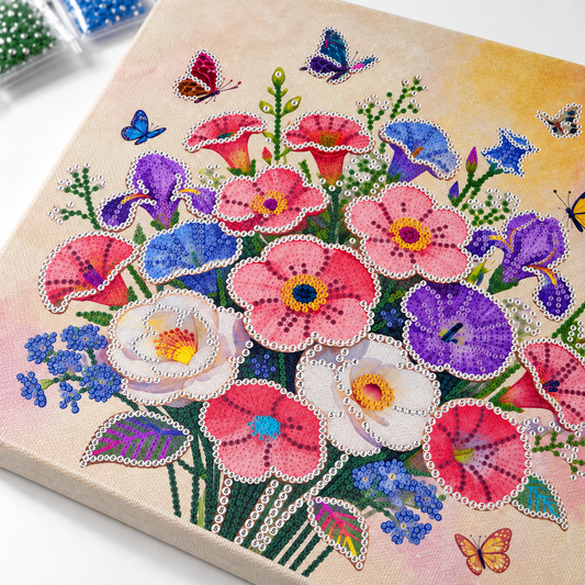 DIY Rhinestone Canvas Activity 30 x 30 cm - Flower Bouquet || تزيين كانفاس بالكريستال 30 × 30 سم - باقة زهور